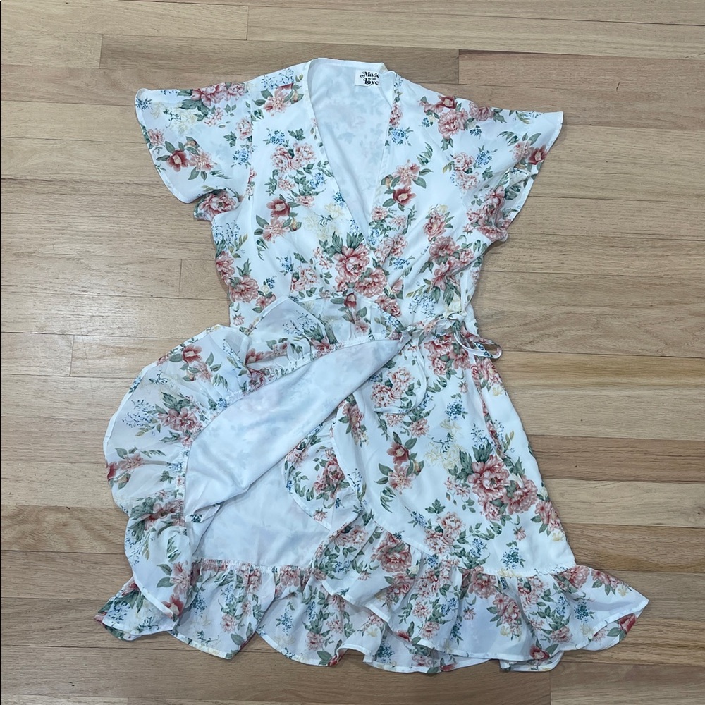 White Floral Ruffle Mini Dress - Picture 5 of 6